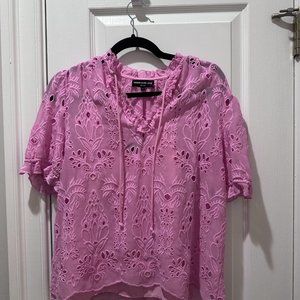 Generation Love Lara Blouse size Medium Light Pink Eyelet Lace Boho Blouse